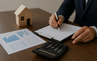 Certified SMSF property valuation process with financial documents, calculator, and house model on desk